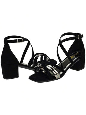 Sandalia Feminina Salto Baixo Grosso Bico Quadrado Tira X