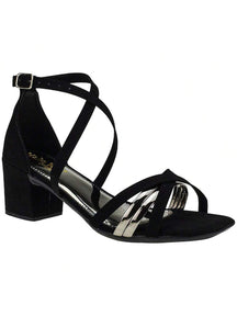 Sandália Kiara Preto Tiras X Salto Grosso Baixo