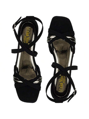 Sandalia Feminina Salto Baixo Grosso Bico Quadrado Tira X