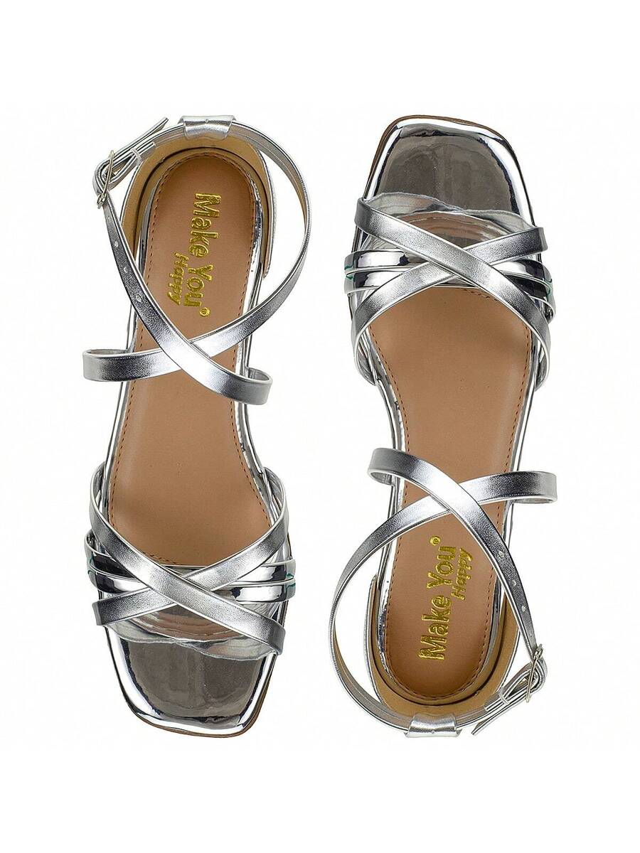 Sandalia Feminina Salto Baixo Grosso Bico Quadrado Tira X