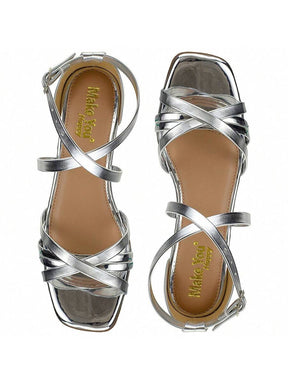 Sandália Kiara Preto Tiras X Salto Grosso Baixo