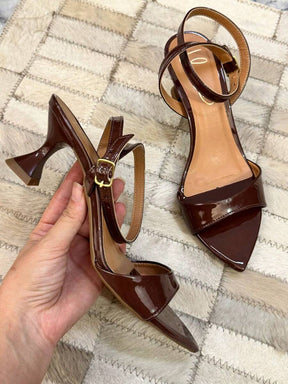 Eva Sandália Preto Salto Taça Bico Folha