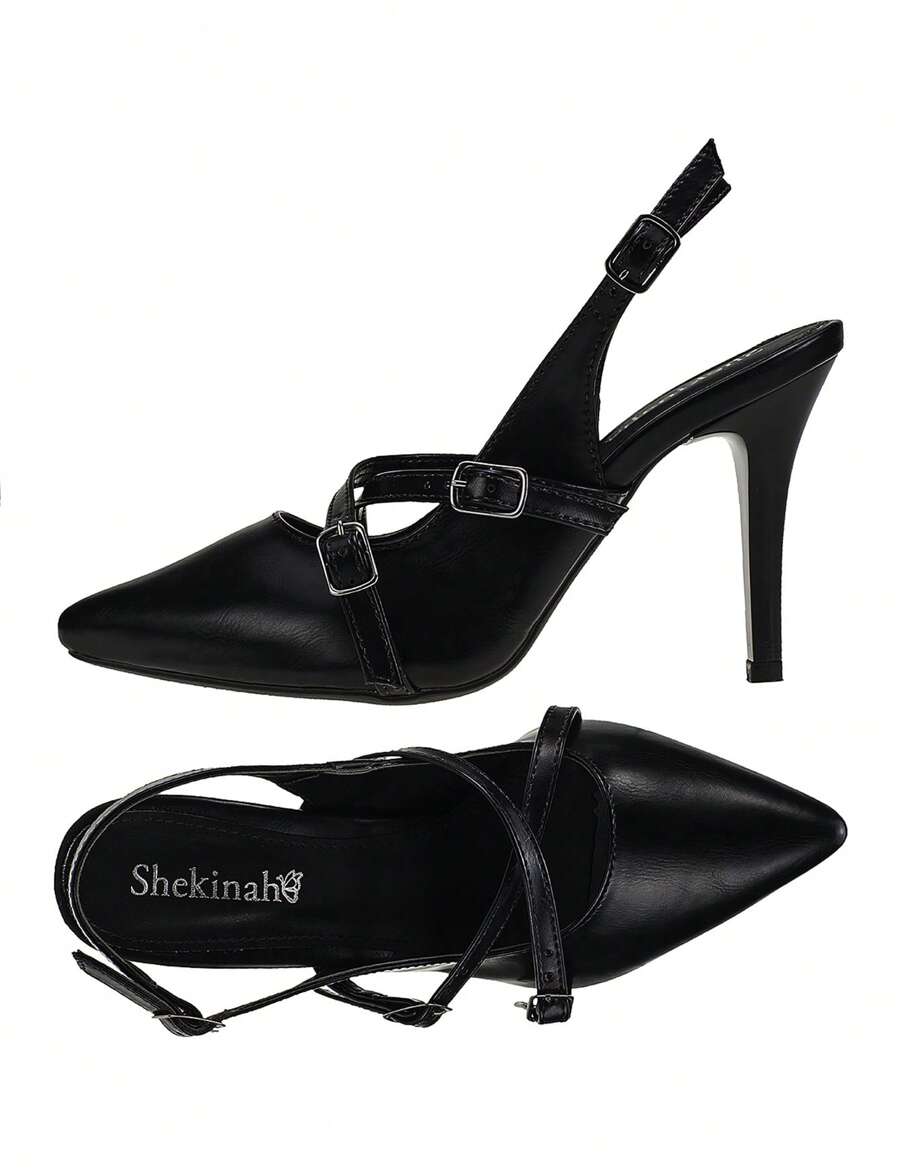 Shekinah Sapato Scarpin Feminino Salto Agulha Stiletto Slingback Shekinah Tiras Fivela Sapato Noiva Branco Casamento, Scarpin Salto Baixo