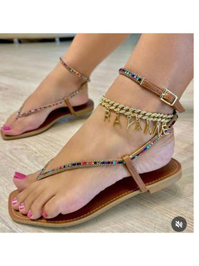 Sandalia Rasteirinha Stras Cor MARAVILHOSA 011    Elegante Festa Sexy Festa  Férias Bohemian Fofo Brilhante Amarrar