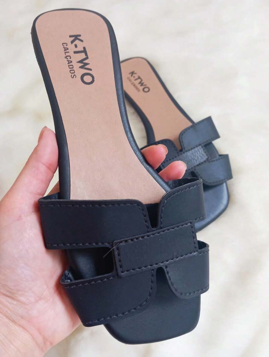 Rasteirinha Sandália Rasteira Flat H, Solado antiderrapante, confortável - K-two Calçados, Sandalia Feminina metalizada