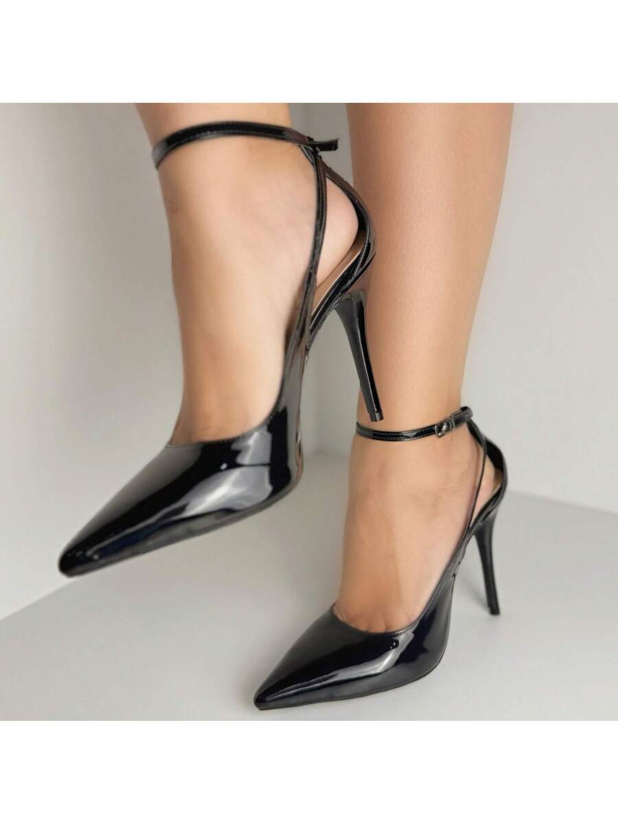 Sandália Scarpin Noir Preto Slingback Salto Fino 10cm