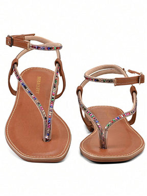 BERALLUTY Sandália Feminina Confortável Trazeira Cravejadas Com Strass Lançamento