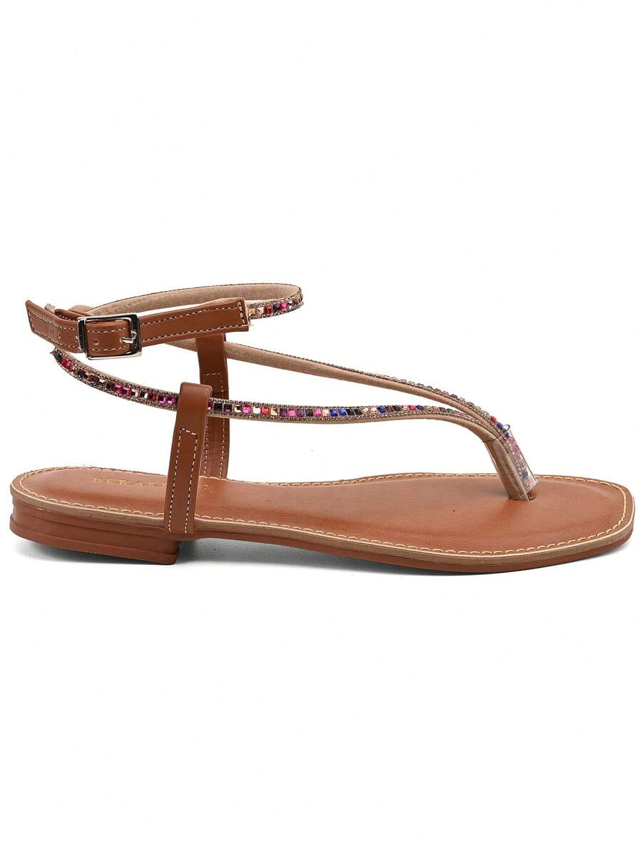 BERALLUTY Sandália Feminina Confortável Trazeira Cravejadas Com Strass Lançamento