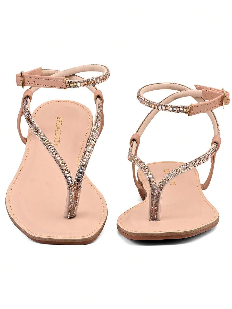 BERALLUTY Sandália Feminina Confortável Trazeira Cravejadas Com Strass Lançamento