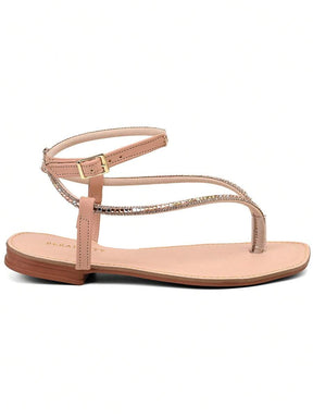 BERALLUTY Sandália Feminina Confortável Trazeira Cravejadas Com Strass Lançamento