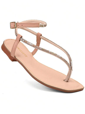 BERALLUTY Sandália Feminina Confortável Trazeira Cravejadas Com Strass Lançamento