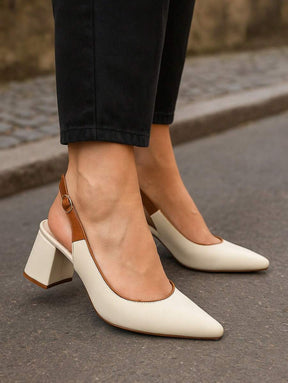 Scarpin Lia Branco Slingback Salto Bloco Elegante