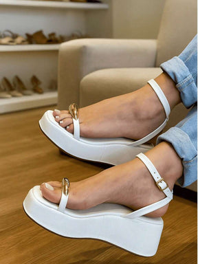 Sandália Feminina Anabela Confortável Promoção Nova Tendencia Blogueira tira finas