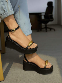 Sandália Livia Branco Anabela Plataforma Salto Alto