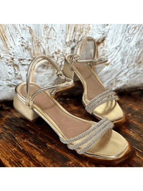 Sandália feminina confortável cristal Salto grosso tira Strass Sapato elegante Brilhante lançamento