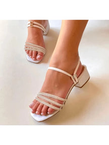 Sandália Aurora Dourado Strass Salto Grosso Elegante