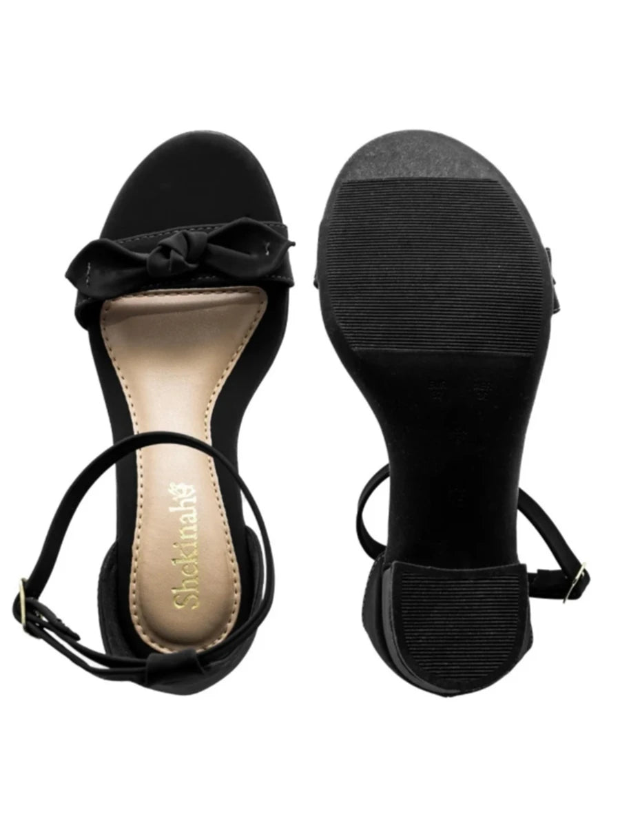 Sandália Shekinah Preto Laço Salto Grosso Médio