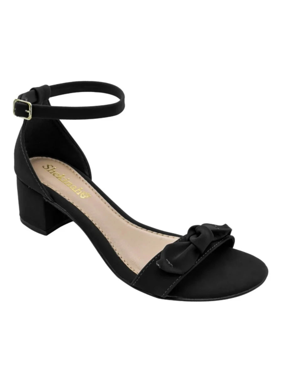 Sandália Shekinah Preto Laço Salto Grosso Médio