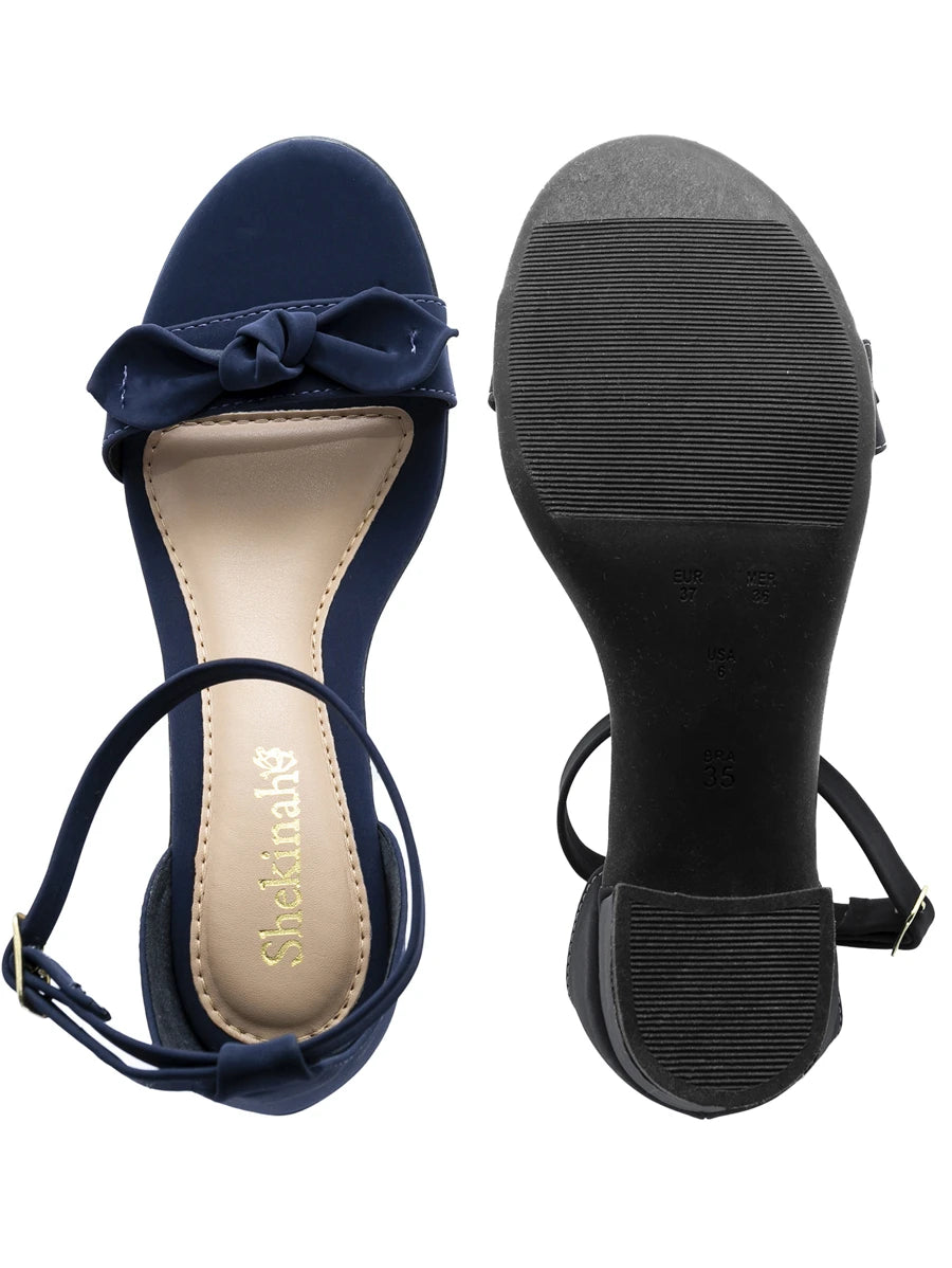 Sandália Shekinah Preto Laço Salto Grosso Médio